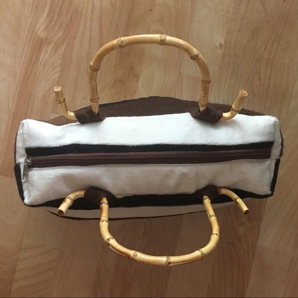 Soft Alpaca wool patchwork satchel bamboo handles - Picture 4 of 8